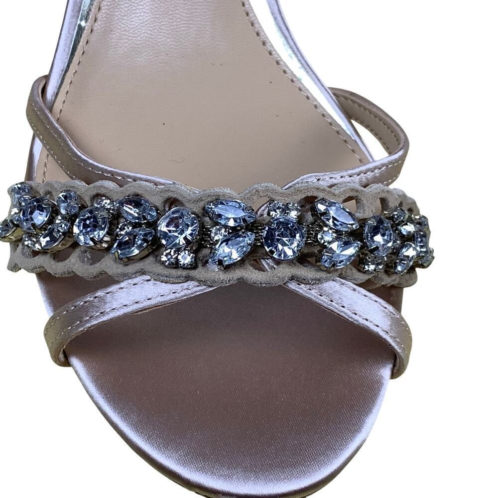 Jewel Badgley Mischka Giona Champagne Satin Rhinestone Dress Sandals 7.5 - Picture 6 of 8
